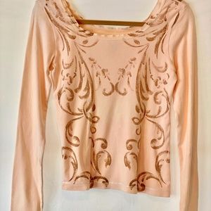 yoga friendly cotton long sleeved tee JAYA peach-pink w gold super soft